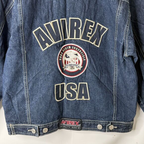 VTG Avirex USA Embroidered Patch Button Up Denim Jean Jacket Youth M Y2K Eagle - Picture 8 of 9